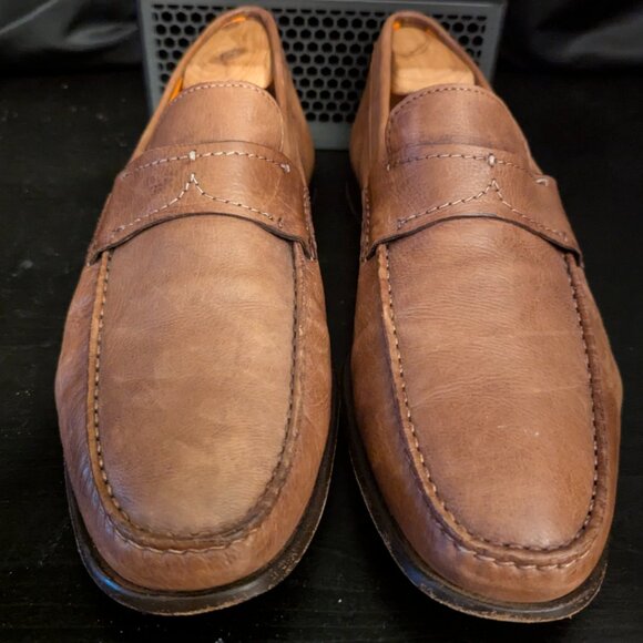 Santoni Brown Pebbled Leather Penny Loafers Men’s Size 11 Made in Italy main image 10